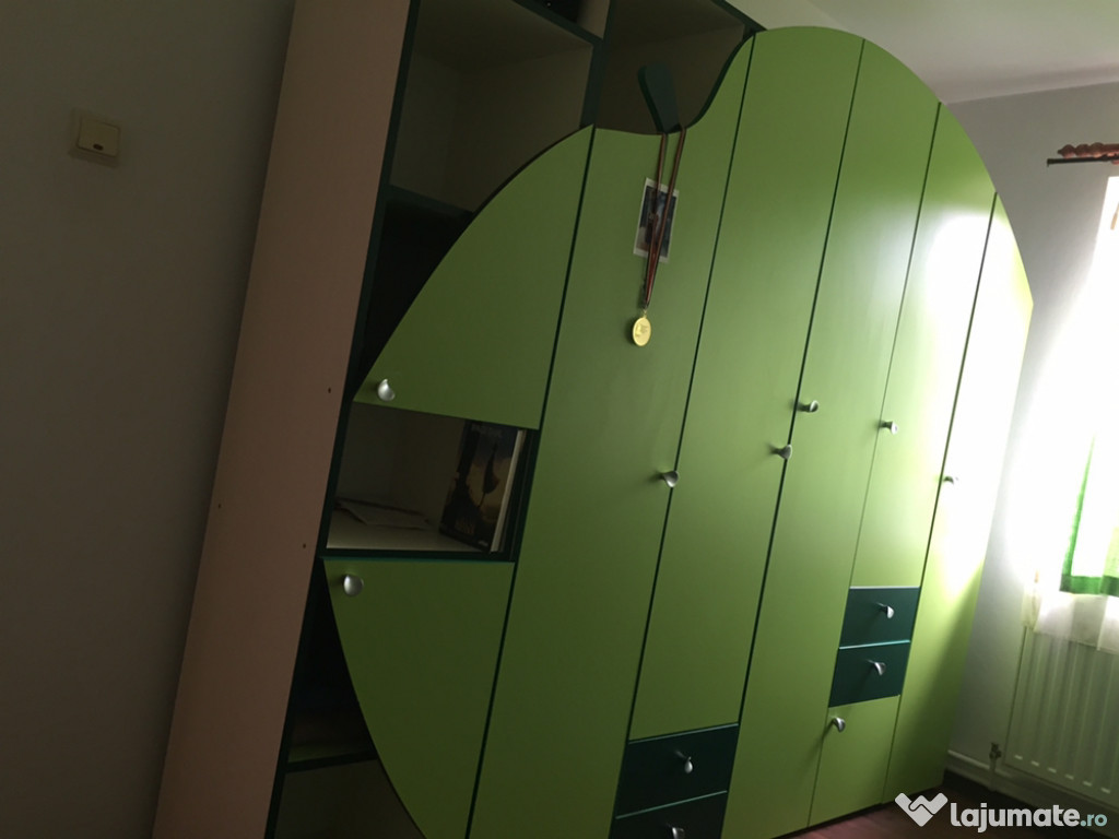 Mobila camera copii verde Elvila dulap și birou