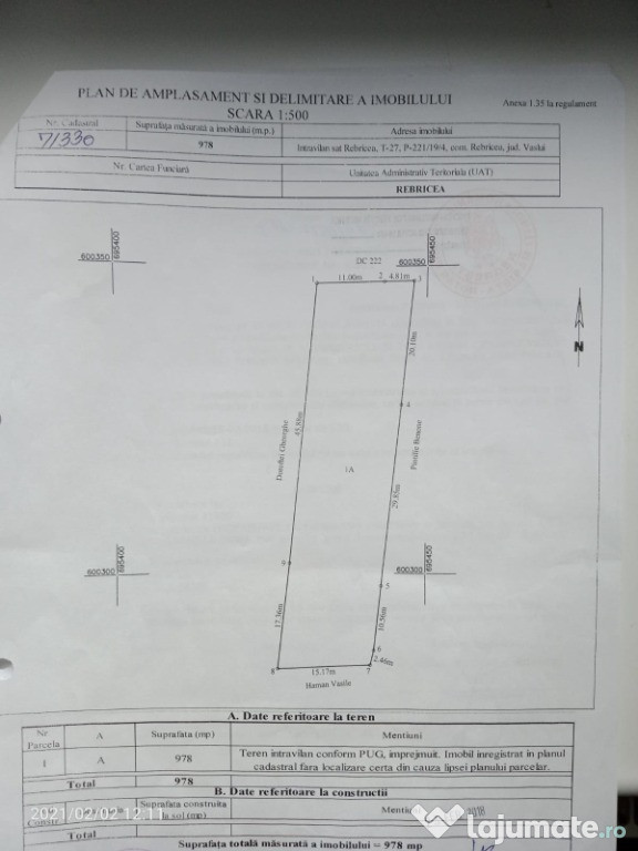 Teren Loc de casa - Rebricea Jud Vaslui 1000mp- langa Gara