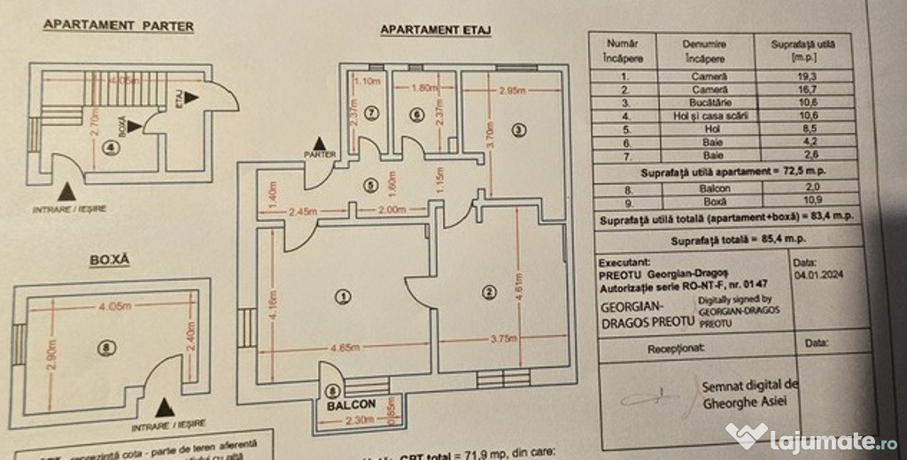 Apartament 2 camere decomandate, in bloc tip vila, zona Pangarati