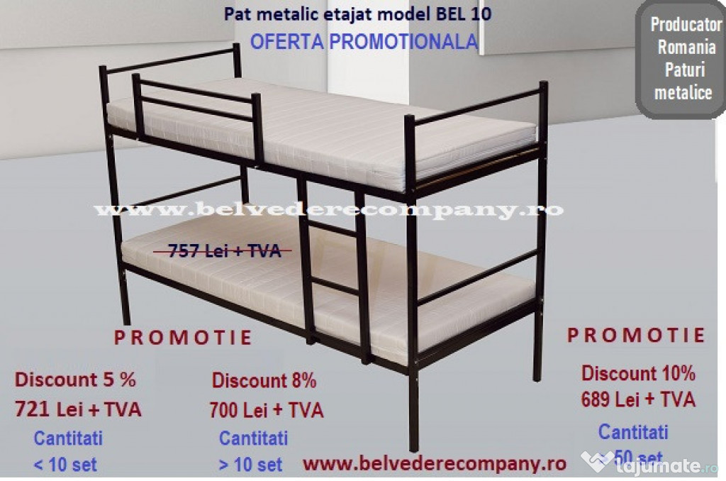 Promotie Pat metalic etajat - model BEL 10 - Stoc-orice cantitate