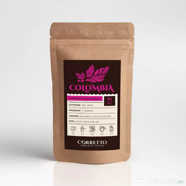 Cafea Colombia 500 g ASOBOMBO Excelso EP Organic Espresso rasnita