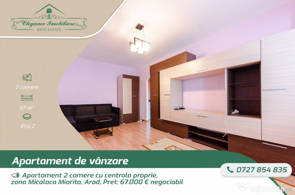 Apartament 2 camere cu centrala proprie, zona Micalaca Miori
