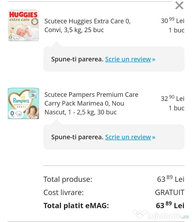 Scutece pampers si huggies