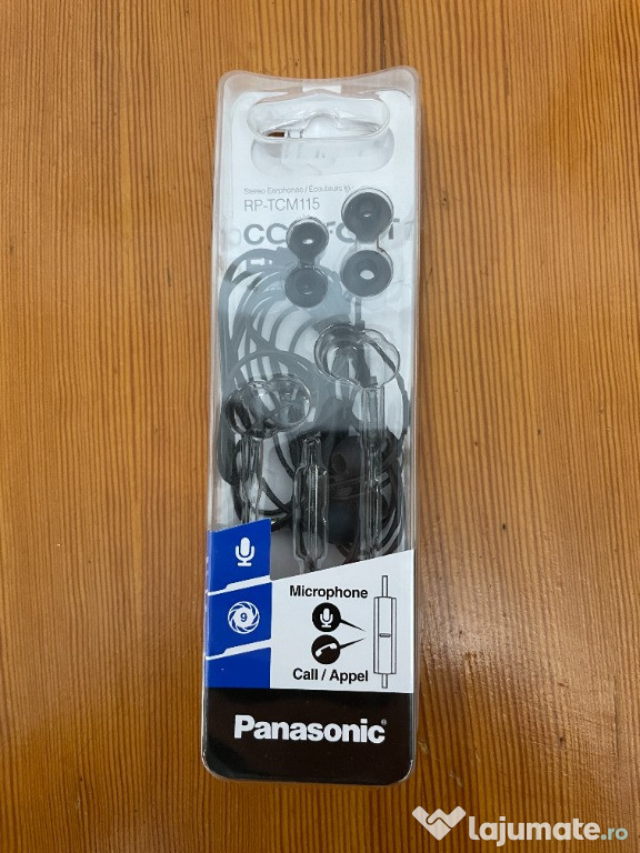 Casti PANASONIC RP-TCM115,Cu Fir, In-Ear, Microfon, negre NOI.