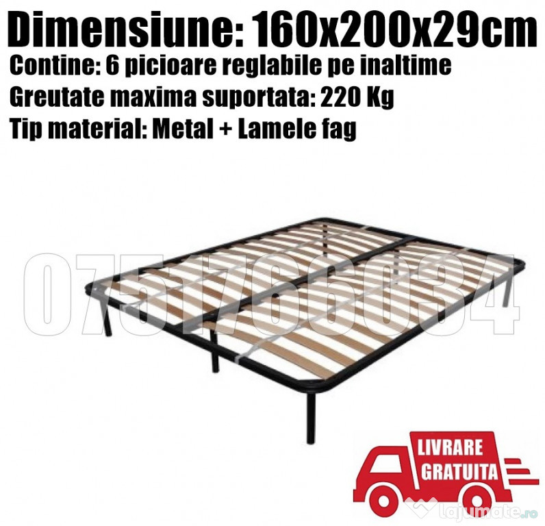 Somiera Cadru Metalic Picioare Reglabile Max 220kg + Livrare GRATUITA