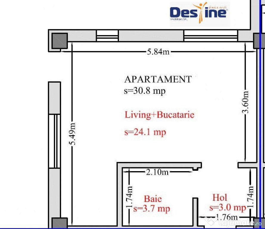 Apartament 1 cameră 30,8 mp + CURTE 70 mp cartier HLINCEA -