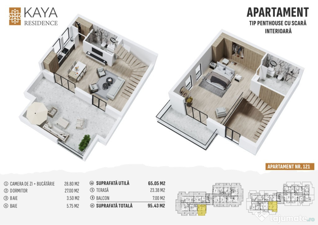 Penthouse 2 camere 95.43mp, zona centrală Bistrița - KAYA Residence