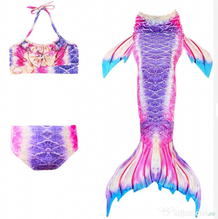 Set 3 piese Costum Sirena Printesa Ariel THK, multicolor, 120 cm