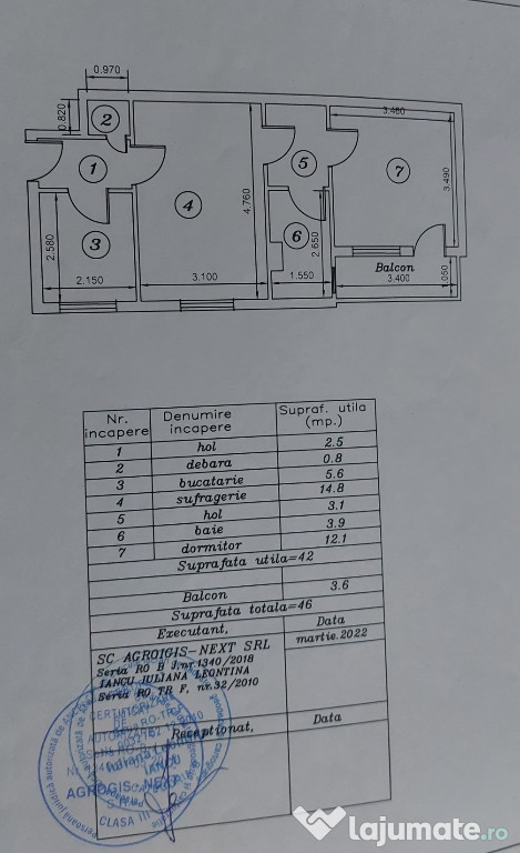 Apartament 2 camere, semidecomandat, 46mp