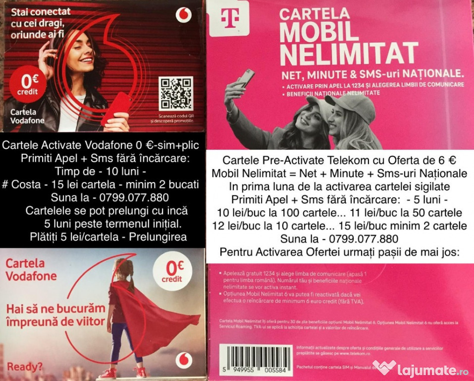 Cartela_Cartele Vodafone+Telekom_Oferta Nelimitat6€=Apel+Sms+Net_Glovo