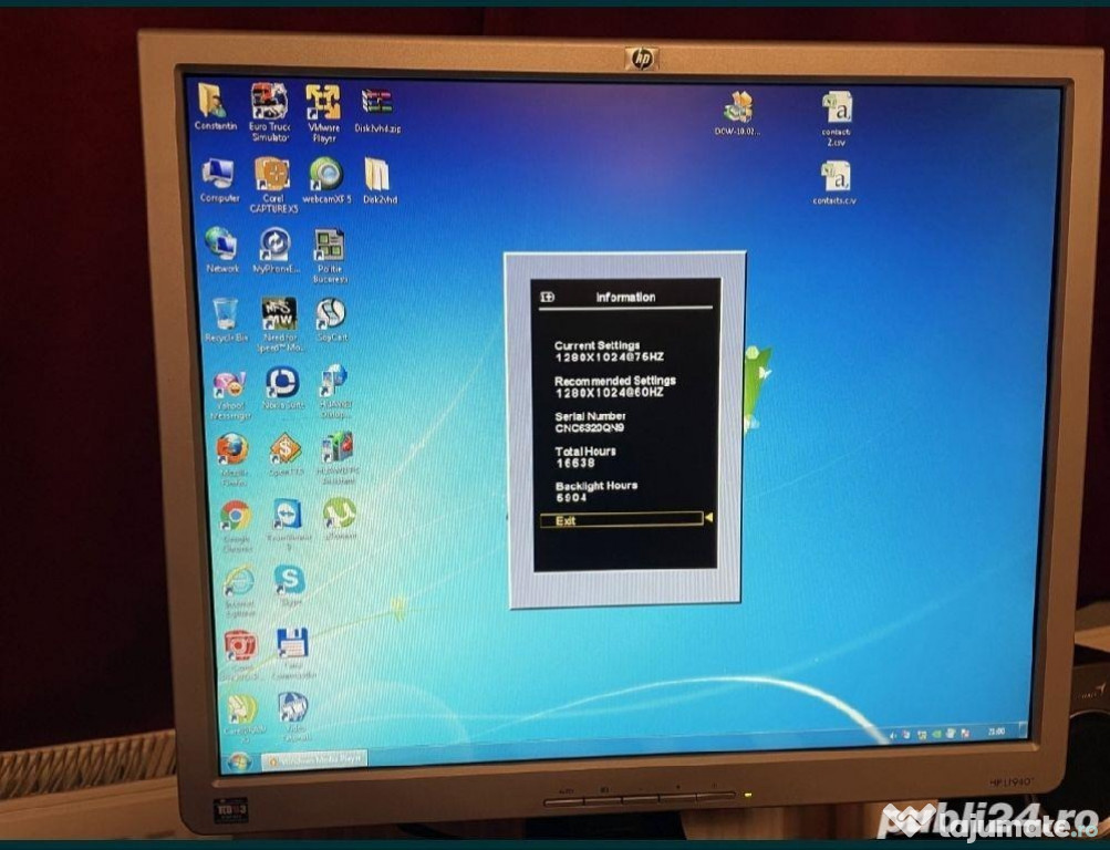Monitor HP L1940T în stare bună de funcționare cu picior ajustare pe î
