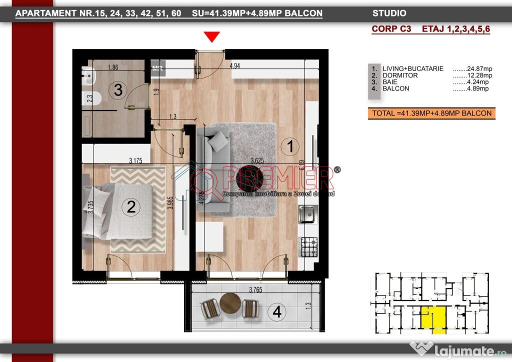 10 minute Metrou Berceni - 2 camere Open Space - 54037 Euro