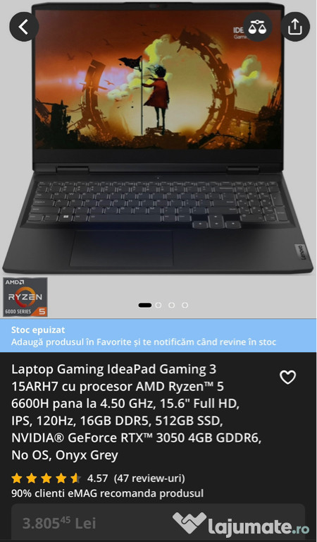 Vând Laptop Lenovo IdeaPad Gaming 3