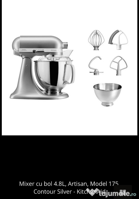 Mixer KitchenAid, Artisan175, Elegance 4,8 L, culoare contour Silver