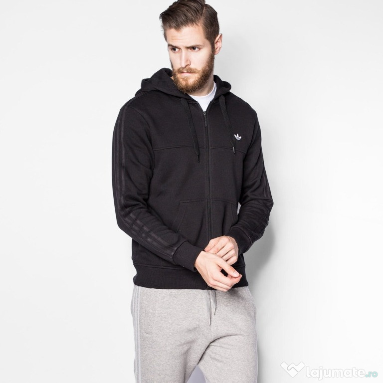 Hanorac Adidas Originals negru cu gluga si fermoar, marimea S