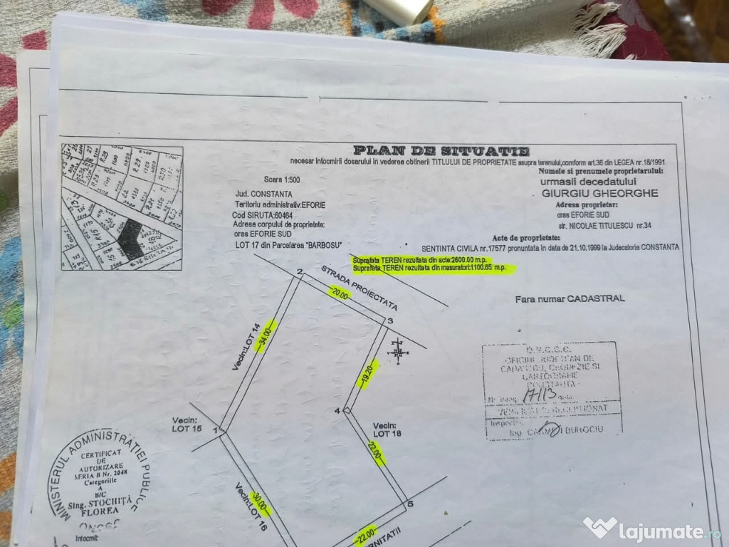 Teren 1100 mp intravilan – Eforie Sud