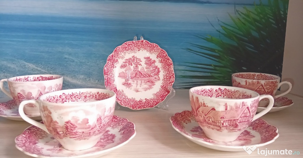 Vand set 4 cescute/farfurioare ceai/cafea portelan ROMANTIC ENGLAND