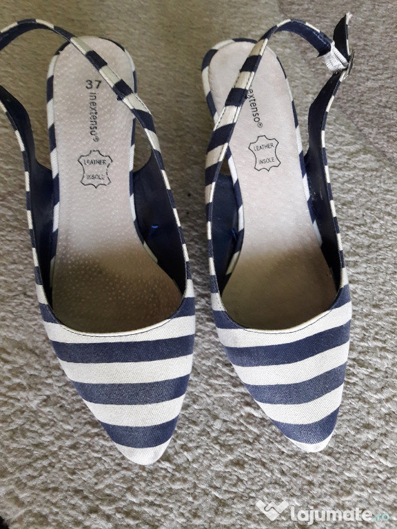 Pantofi dama alb-albastru cu dungi - 37
