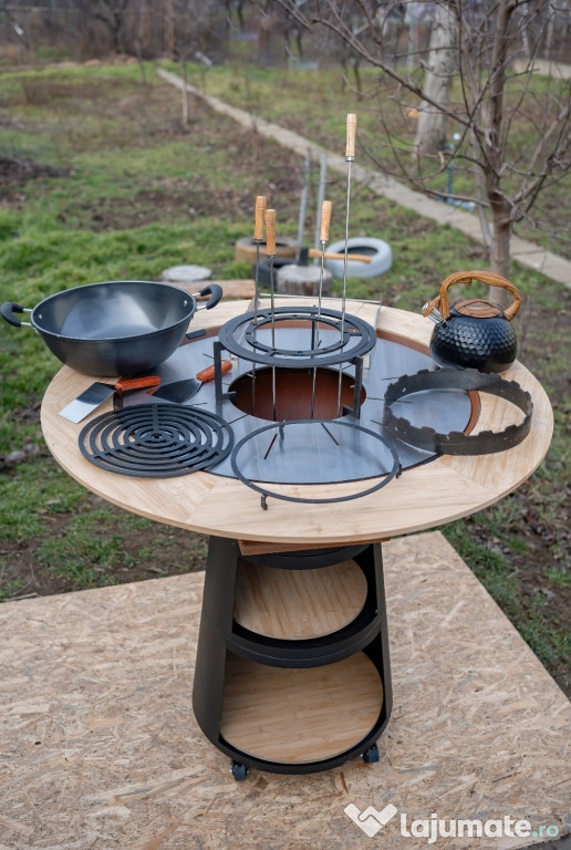Gratare cu plita inox / baza , cuva corten