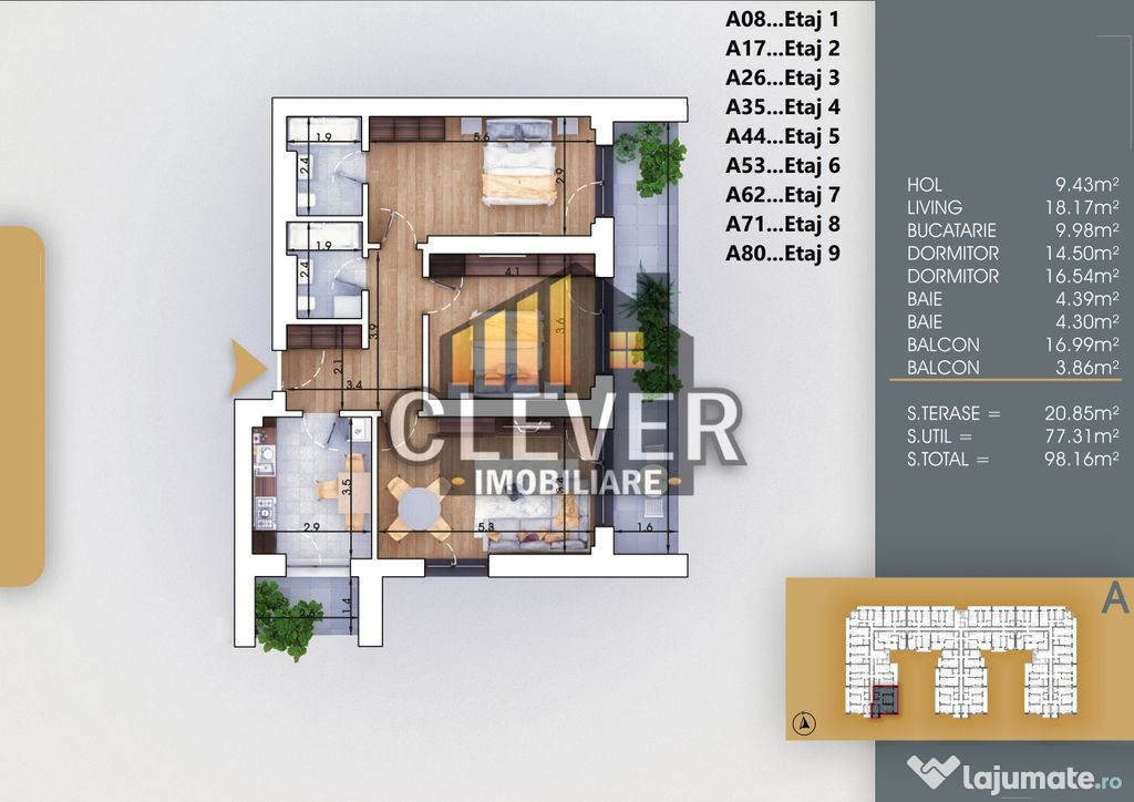 Apartament decomandat 3 camere 700m Metrou Nicolae Teclu
