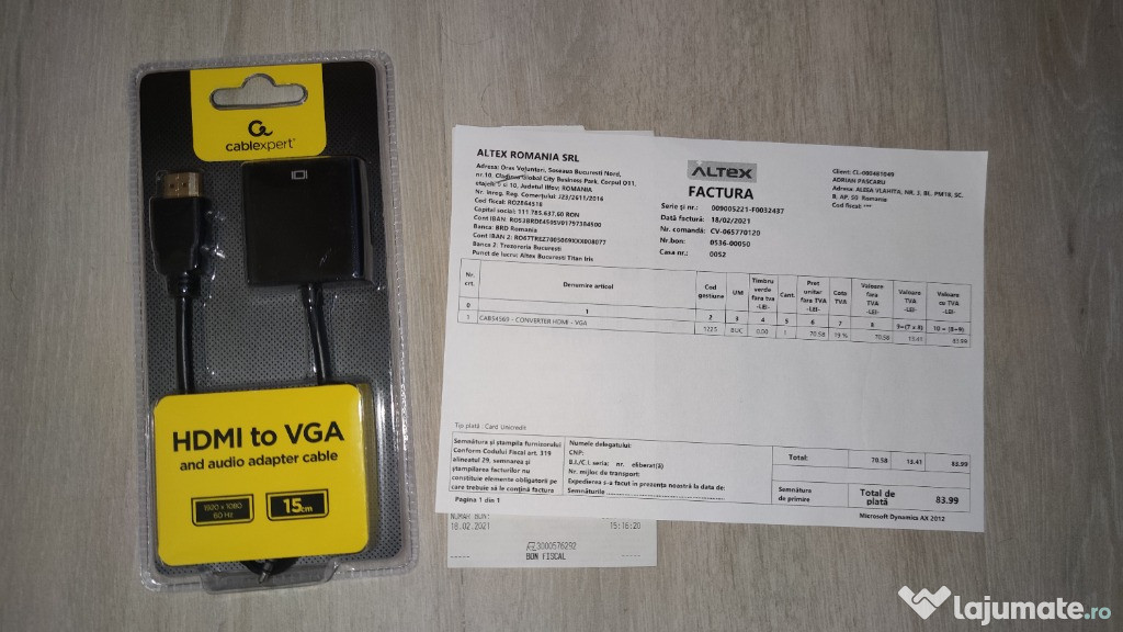 Adaptor/convertor semnal HDMI (digital)la VGA(analog),cu sunet