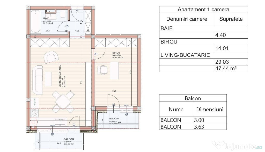 Apartament tip studio 47.5 m² - Etaj 1 -Direct dezvoltator