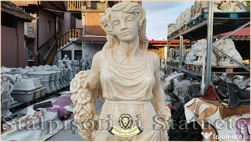 Statuetă domnița cu flori, galben antichizat, model S50.
