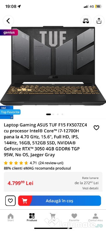 Vând laptop gaming Asus gen2021