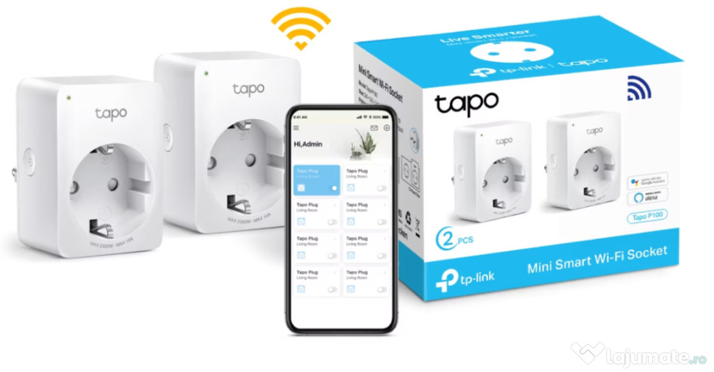 2 prize wi-fi smart tp-link mini tapo p100 cu control vocal mod away
