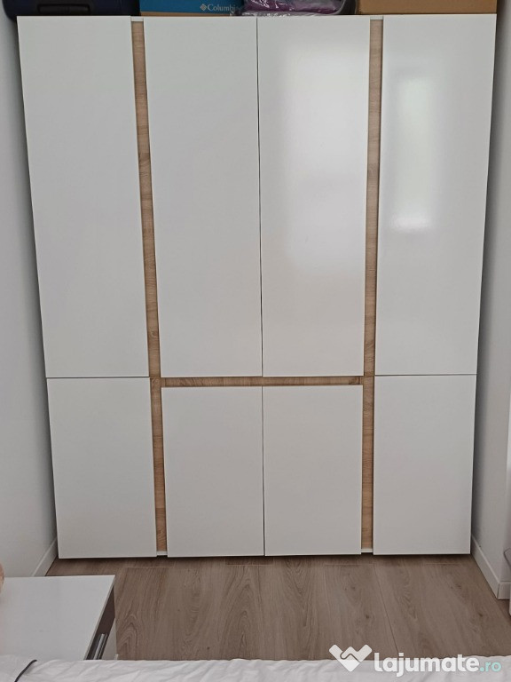 Dulap / Sifonier alb lucios + stejar sonoma L160 B50 H200 cm