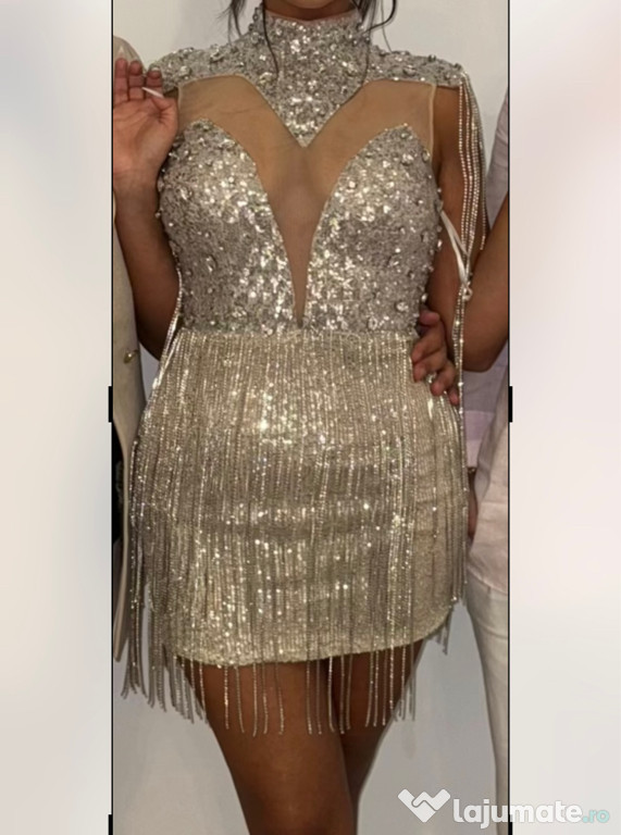 Rochie de seară -bătută în pietre+lanturi