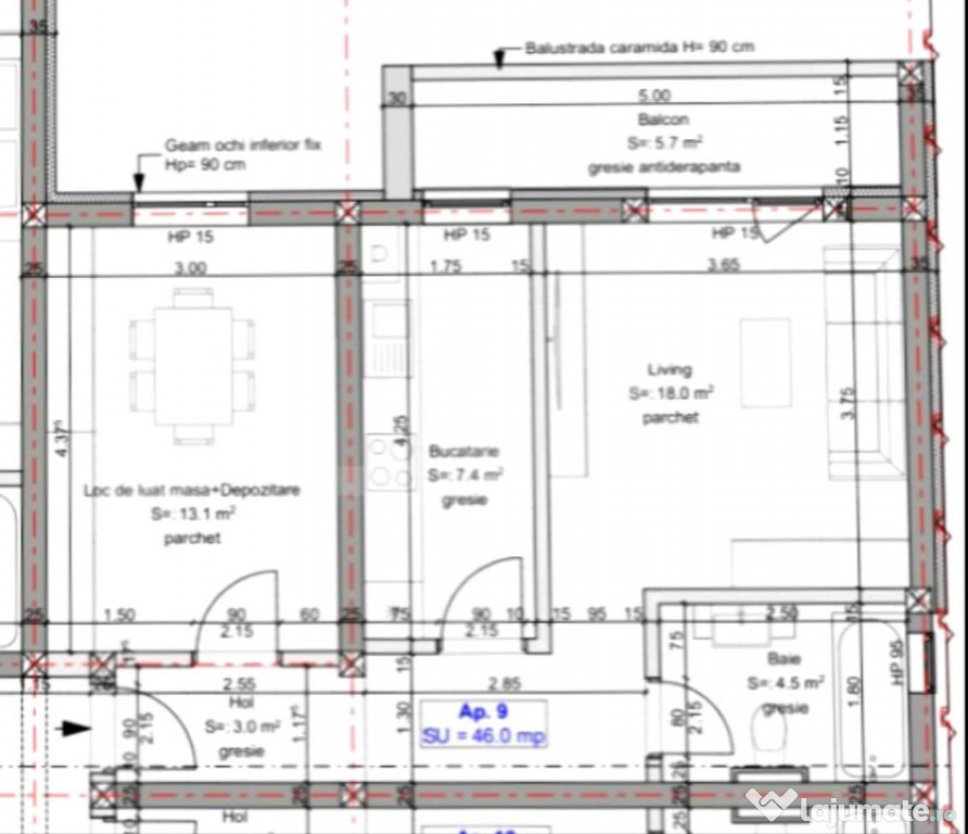 Apartament 1 camera,46 mp utili zona Braytim-Urseni