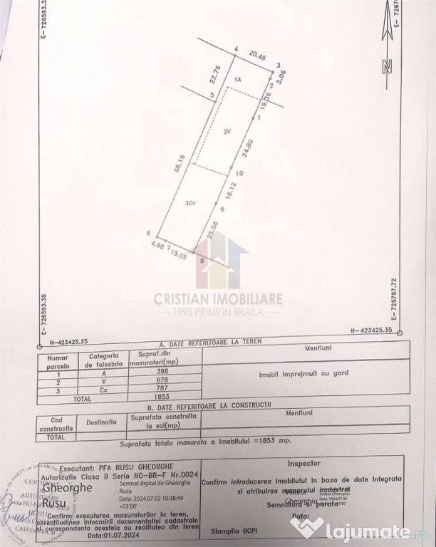 Teren intravilan, 1853 mp, deschidere 20 m Cazasu