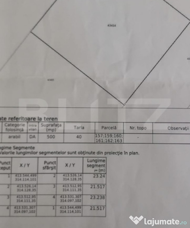 Teren intravilan 500mp, front 21.5m, zona Peugeot-Pielesti