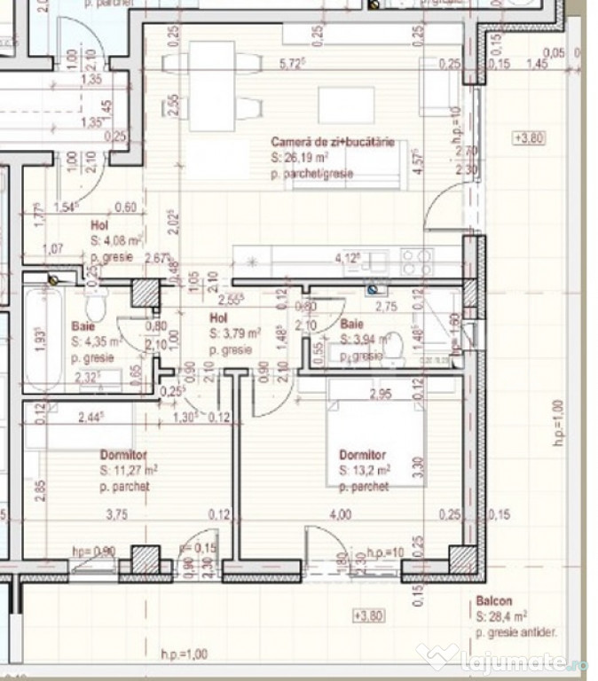 3 camere, 67mp, 28mp terasa, etaj intermediar, zona Terra