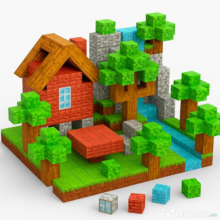 Set 100 Piese Cuburi Magnetice de Construit Tip Minecraft