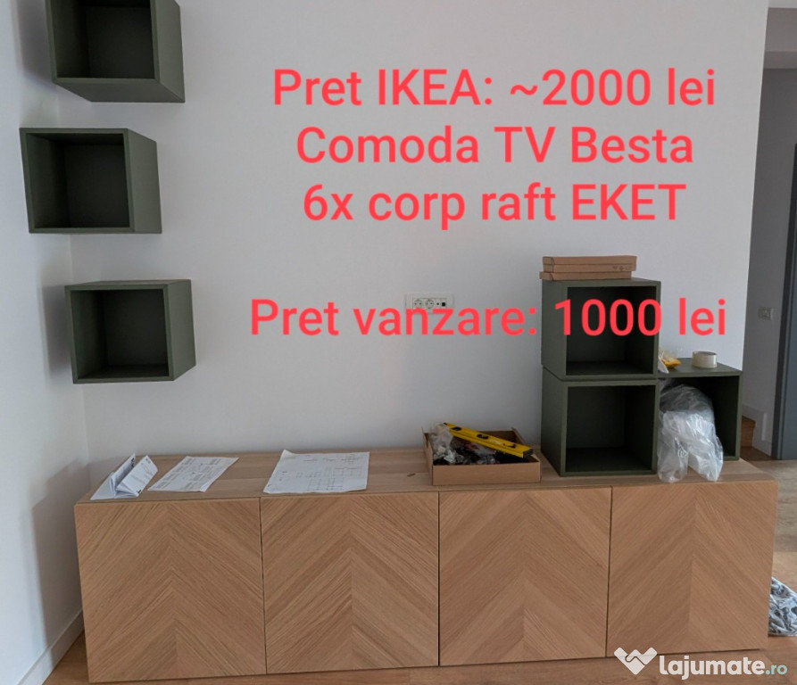 Comoda TV + 6 rafturi IKEA -> nou
