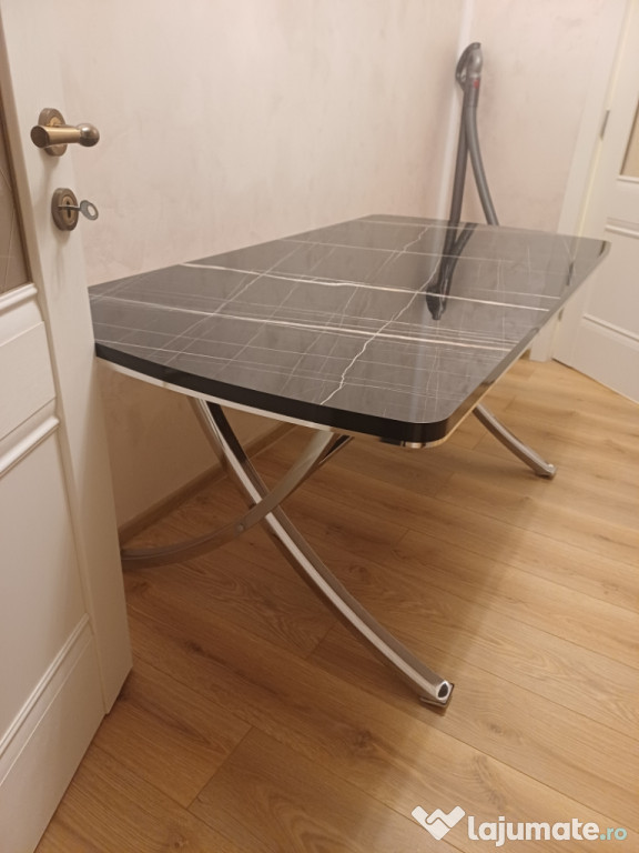 Masa de lux Arma blat negru, picioare argintii