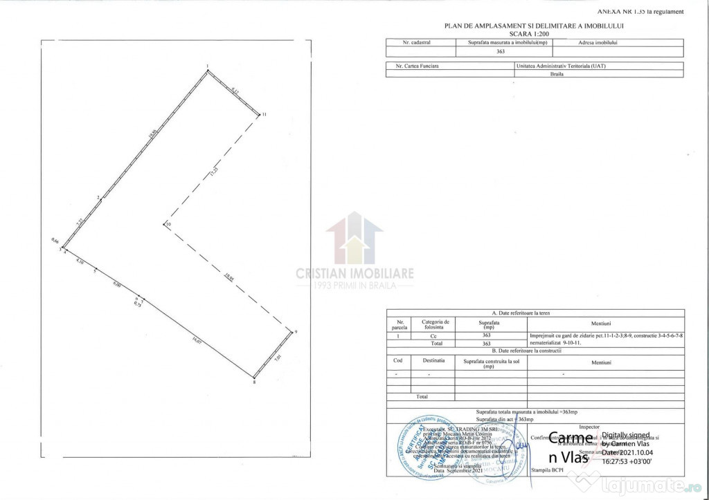 Ultracentral -Lic. Balcescu Teren intravilan 363 mp, 2 desc