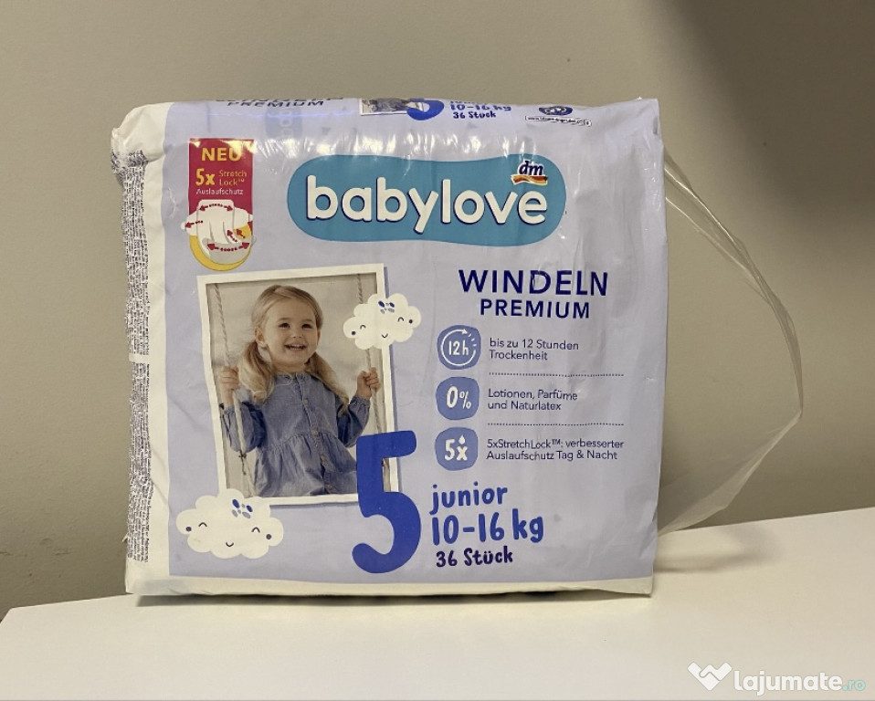 Scutece babylove premium, numărul 5, 36 buc, 10 - 16 kg