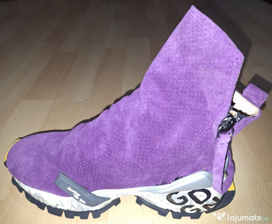 Ghete GRYXX dama casual noi piele intoarsa negre si mov nr. 37