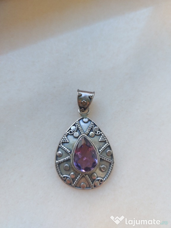 Pandantiv argint 4cm cu piatra zirconiu