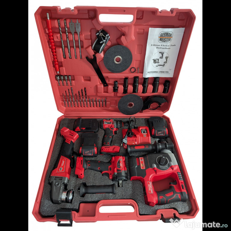Trusă German Meister 4 scule cu accesorii 36V 8AH afișaj baterie
