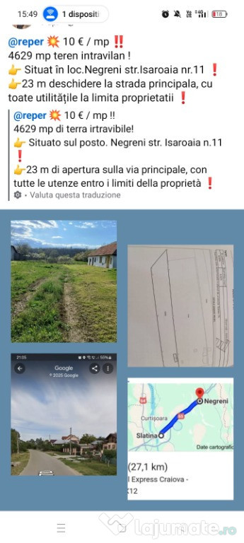 Teren sat Negreni, Scornicești, Jud. Olt 4629 mp