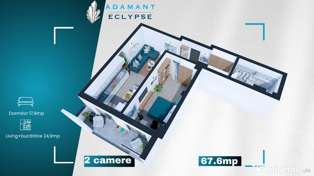 ADAMANT ECLYPSE | 2 camere | TIP 2C decomandat | 67.6mp CUG-BRD, Iasi