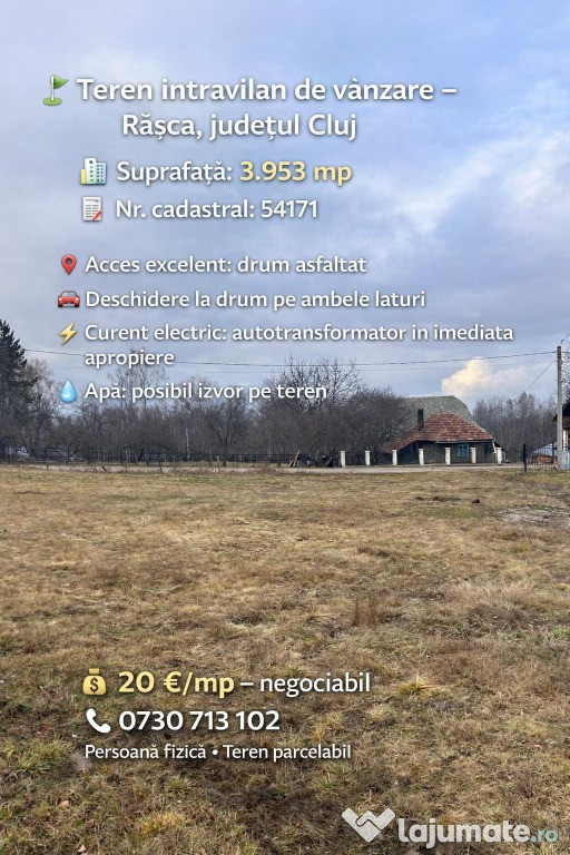 Teren intravilan 3.953 mp – Râșca, Cluj
