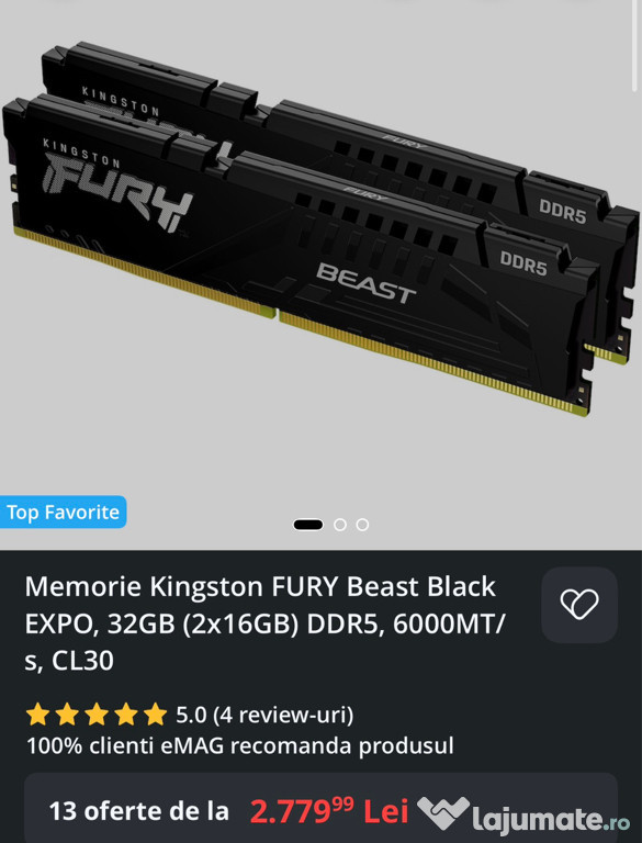 Memorie Kinston 32 gb (2 x16 ) ddr5 6000mt/s
