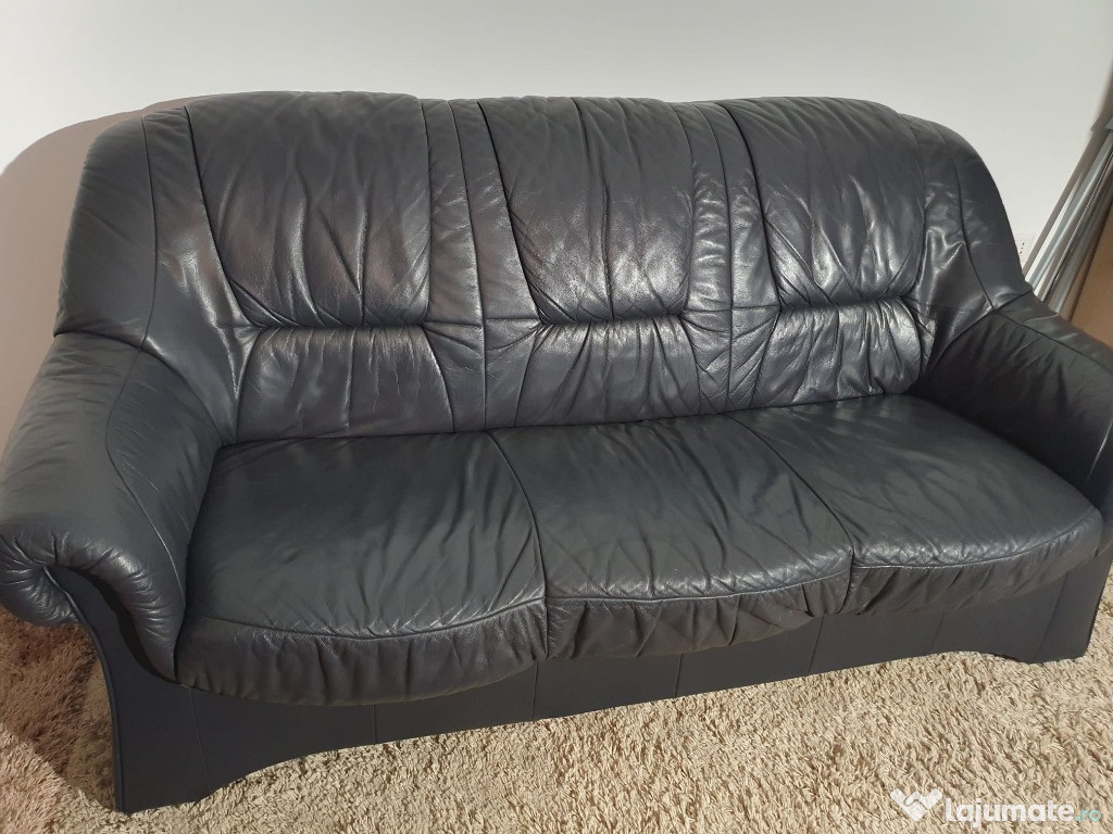 Set canapele piele neagră