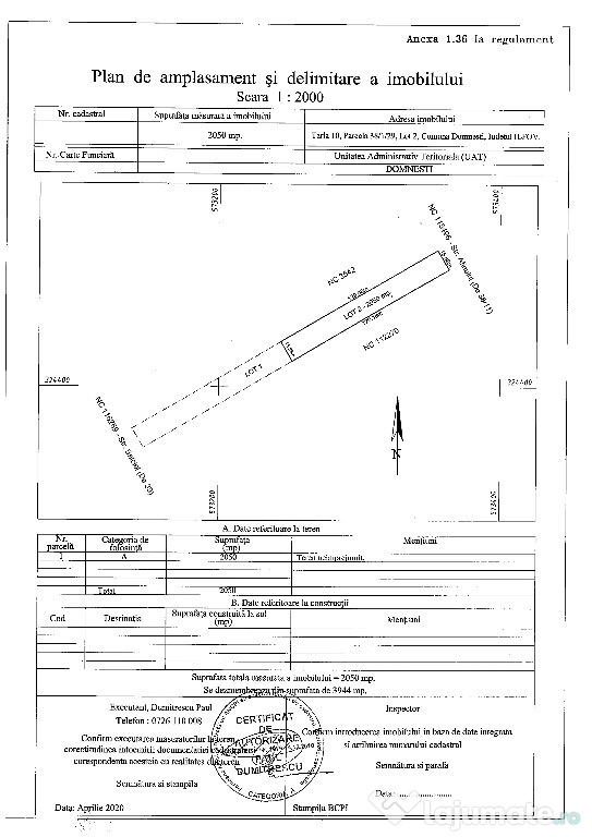 Teren Domnesti Ilfov, Str. Afinului 2.050mp.