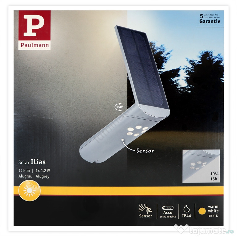 Aplică solară cu senzor LED/1,2W IP44 3,7V Paulmann